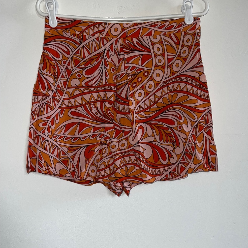 Express High Waist Orange Patterned Shorts